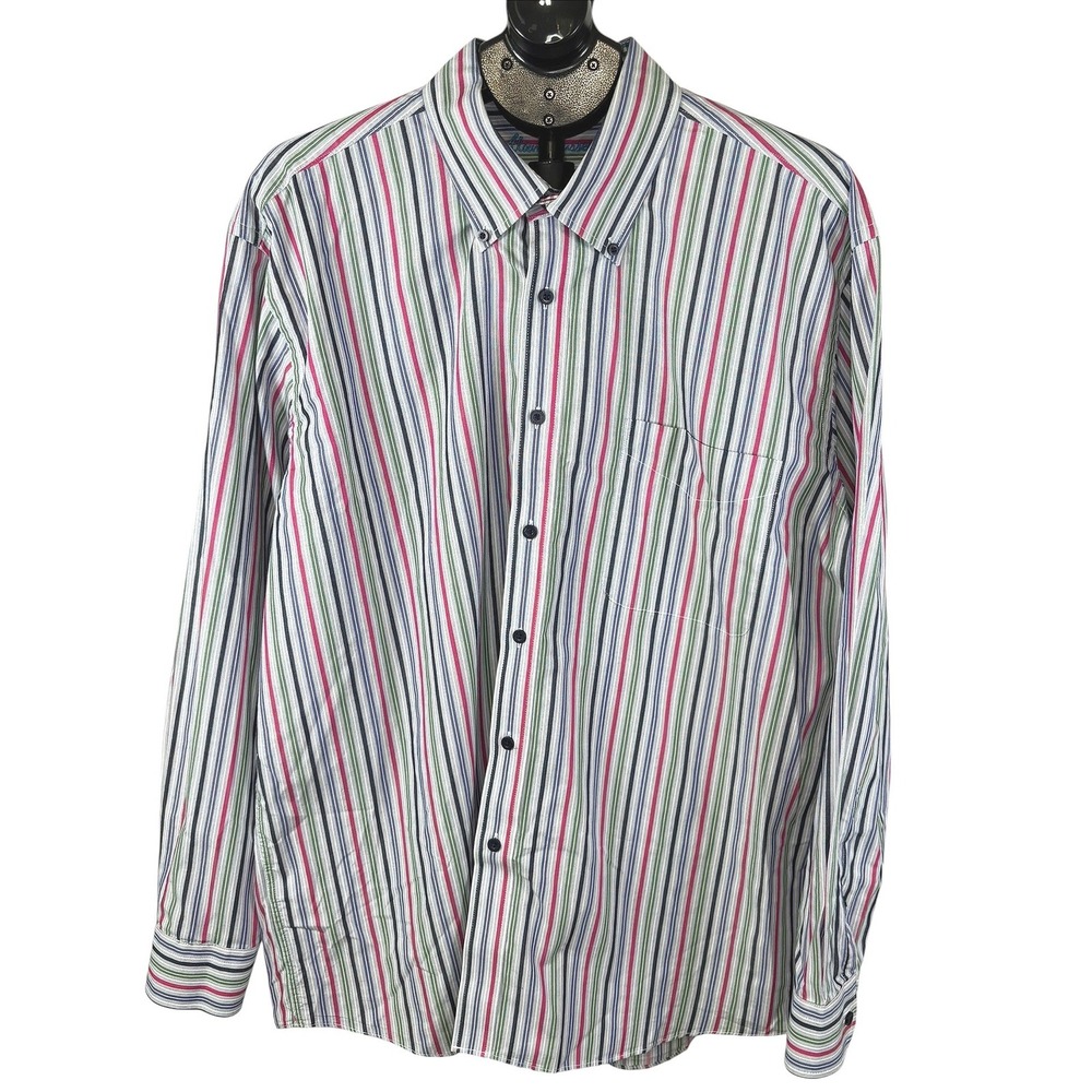 Alan Flusser Mens XL Button Down Shirt Multicolor Vertical Stripe 100% Cotton